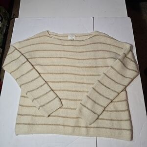 Sezane Mohair Cream Sweater With Gold Metallic Stripes Size L